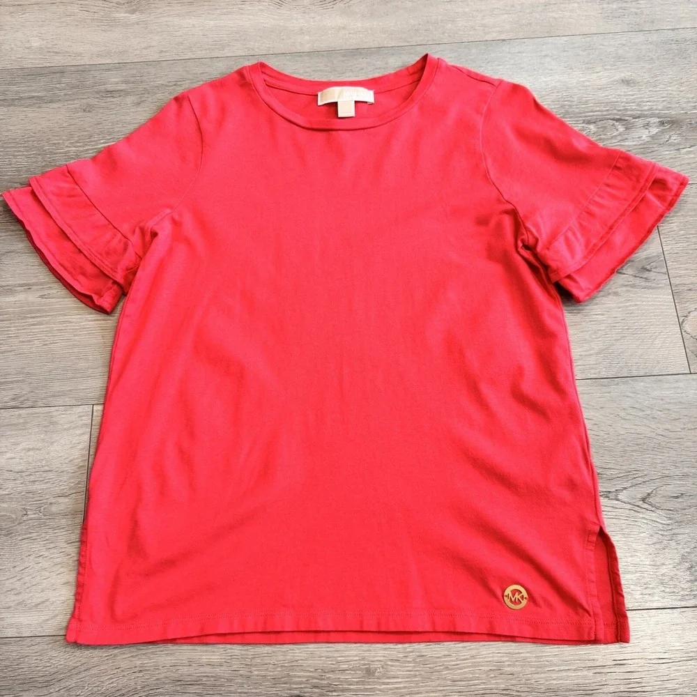 Michael Kors Tshirt Small Pink‎ Ruffle Short Sleeve Top